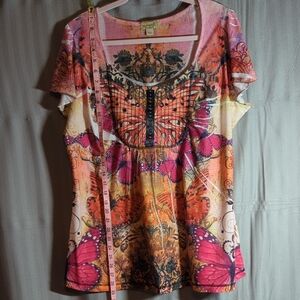 one world Colorful Butterfly Print Women's Top